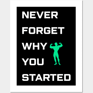 Never Forget Why You Started Mens Back Print Tshirt Black Posters and Art